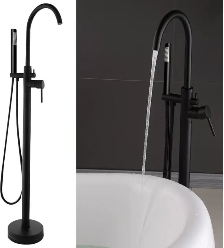 Schwarz Mischer auf Fuß Badarmatur Handbrause, Messing verchromt, Badewannenarmatur, Kann für Duschräume von Privatfamil...