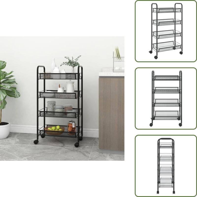 Küchenwagen 4 Etagen Schwarz 46x26x85 cm Eisen - Küchentrolley - Küchenwagen - Rollcontainer - Lagerung - Organisation
