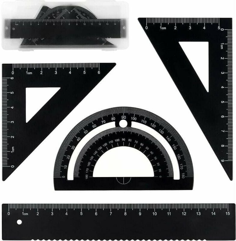 Thumbnail - Alovez - Geometrie-Set aus Metall, 4-teilig, 15 cm Lineal, 180°-Winkelmesser, 60°-Dreieck, 45°-Dreieck, Schulbedarf zum ...