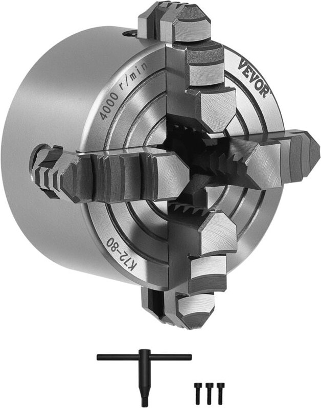 4-Backen-Drehfutter, 80 mm, selbstzentrierendes Spannfutter, 5-80 mm Spannbereich mit T-Schlüssel-Befestigungsschrauben,...