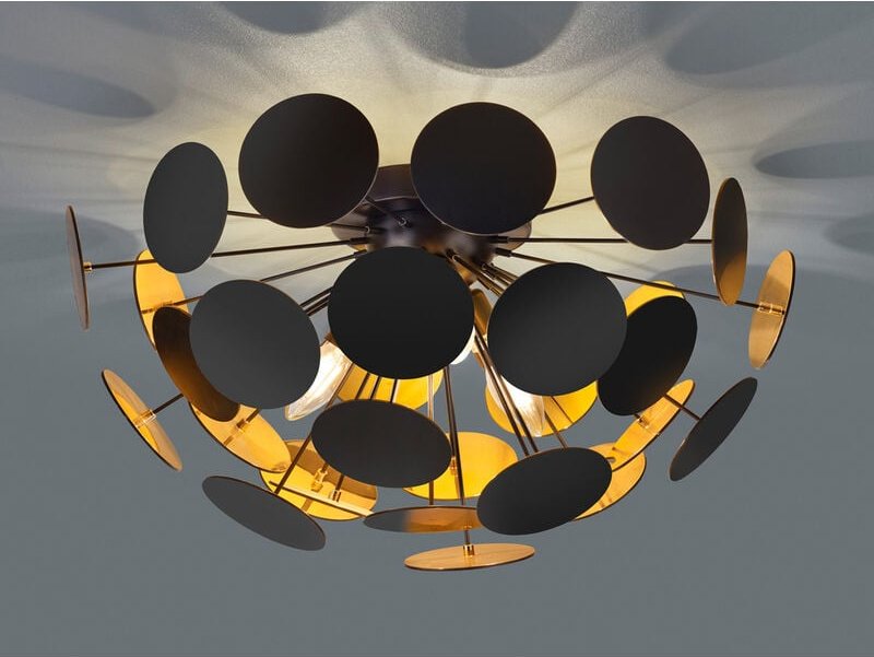 Trio - Ausgefallene Deckenleuchte discalgo Lampenschirm Schwarz-Gold, ø 54cm