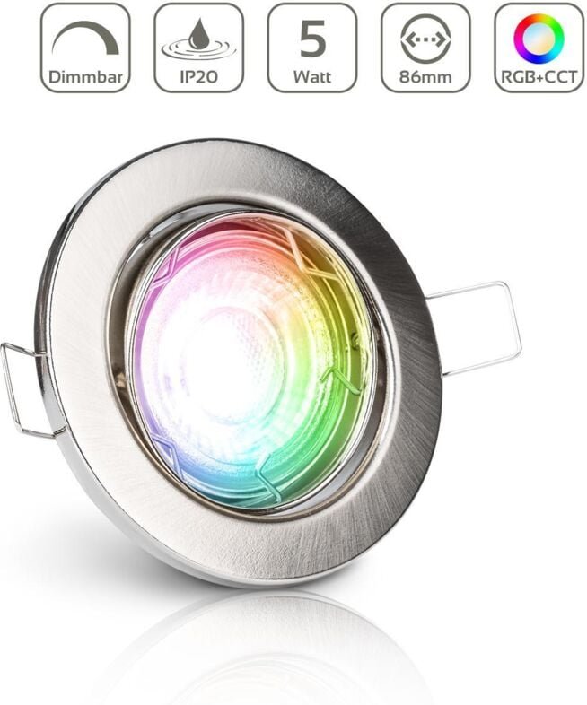 Einbauspot IP20 rund schwenkbar Sprengring - Farbe: Edelstahl-gebürstet - LED Leuchtmittel: GU10 5W RGB+CCT