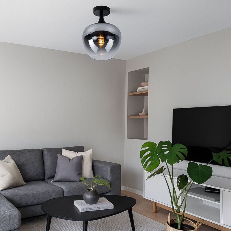 Led Deckenlampe Rauchglas Wohnzimmerleuchte Deckenleuchte Schlafzimmerlampe, Metall schwarz, 7W 806lm warmweiß, DxH 24x3...