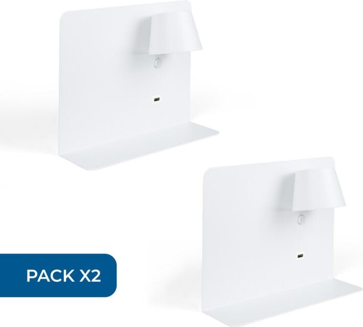 2er Pack Wandleseleuchte baskop mit USB-Anschluss und Ablage -