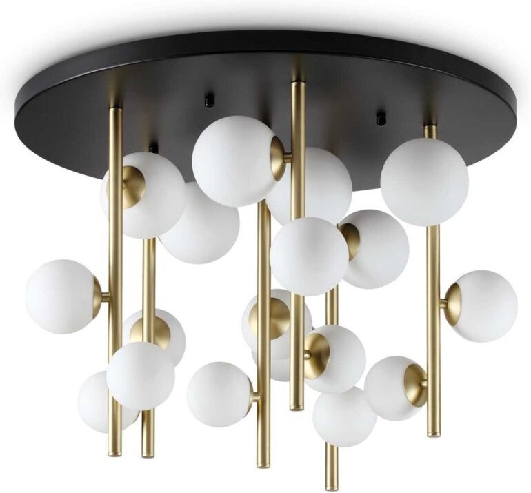 Ideal Lux - perlage 18-flammige Kugel-Deckenleuchte aus Messing, weißer Glasschirm