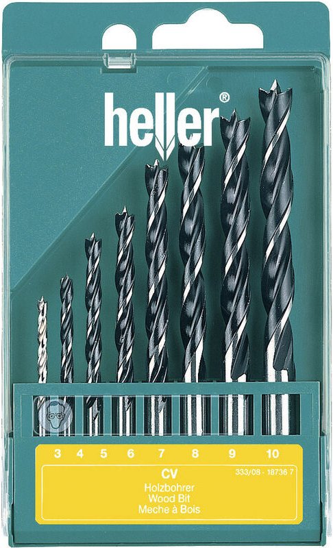 Heller 205241 Holz-Spiralbohrer-Set 8teilig 3 mm, 4 mm, 5 mm, 6 mm, 7 mm, 8 mm, 9 mm, 10 mm Zylinde