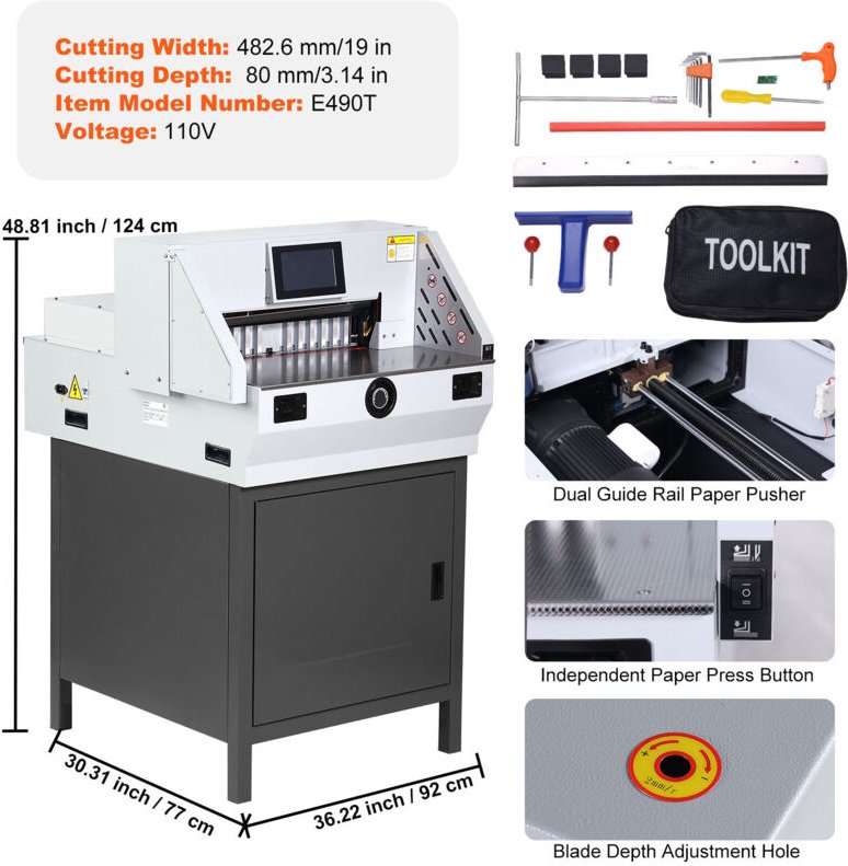 Mophorn Elektrischer Papierschneider. Robuste Ausführung. Schnittbreite 19 Zoll/482,6 mm. Schnittstärke 3,14 Zoll/80 mm....