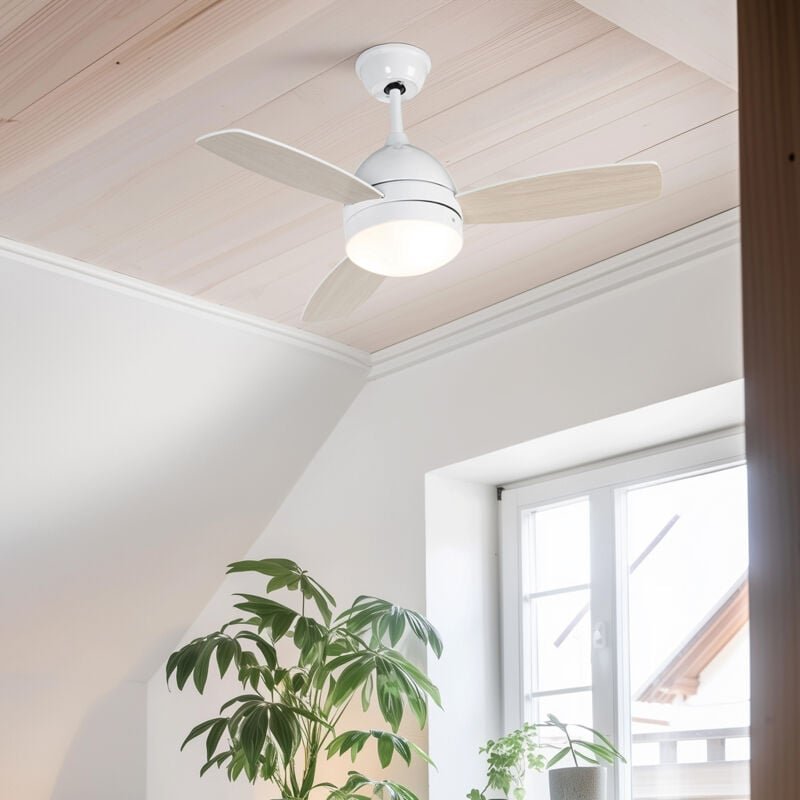 Deckenventilator weiß mit Holzaufdruck 96cm mit Fernbedienung - Rotar