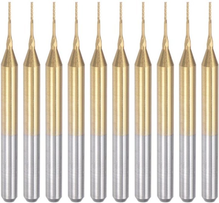 10 Stück Titanbeschichtete Hartmetall-Schaftfräser, Gravurfräser, CNC-Fräser für Leiterplattenmaschinen, 1/8 Zoll Schaft...