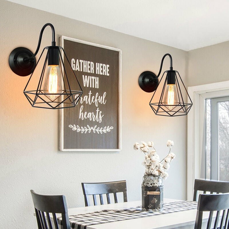 Wandleuchte Vintage, Diamant Form Wamp Lampe im Industri Design, Decor Lampe mit Käfig für Wohnzimmer Esszimmer Schwarz ...
