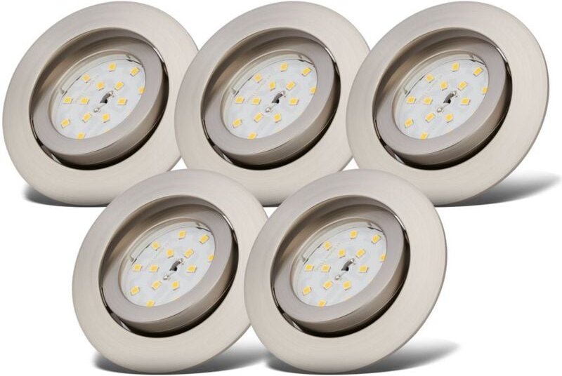 B.k.licht - Einbauspot 68mm 5er Set - 230V, 5,5W, 470lm, led, dimmbar, warmweiß, matt-nickel