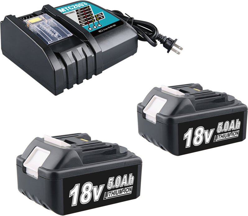 Pdstation - Kit 2 x 18 v 5 Ah BL1860B-Akkus und 3 a DC18RC-Ladegerät, kompatibel mit den Modellen BL1860B, BL1860, BL185...