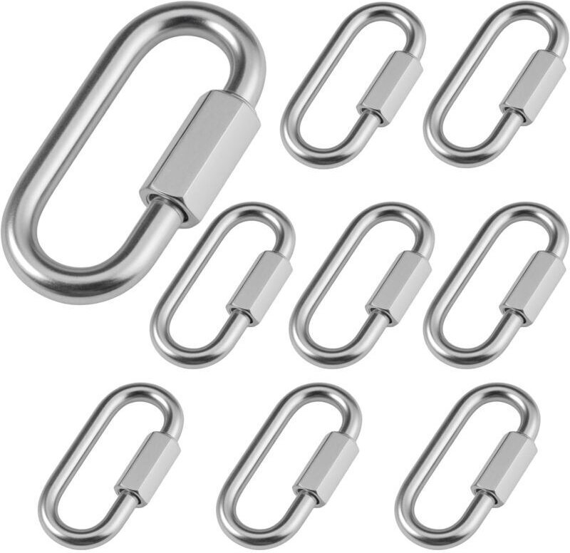 8-teiliger Schnellverschluss-Karabiner mit Schraubverschluss, Edelstahl, Ø 6 mm, Tragkraft 400 kg, für Outdoor-Aktivität...
