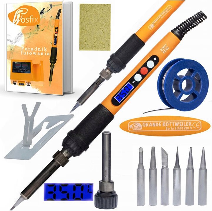 Thumbnail - Set 11in1 Präzisionslötkolben mit Display Rosfix Orange Rottweiler OR60W Electric S Series (Lötkolben, 6 Spitzen, Schwam...