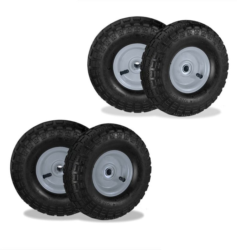 Sackkarrenrad 4er Set, 4.10 3.50-4, luftbereift, Stahlfelge, 136 kg, Schubkarrenrad, Ersatzrad, schwarz/grau - Relaxdays