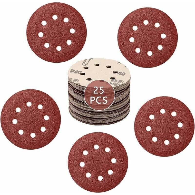 Klett-Schleifscheiben, 125 mm, 8 Löcher, 125 mm Schleifscheiben für Exzenterschleifer, 5 x Körnung 40/80/120/180/240, 25...