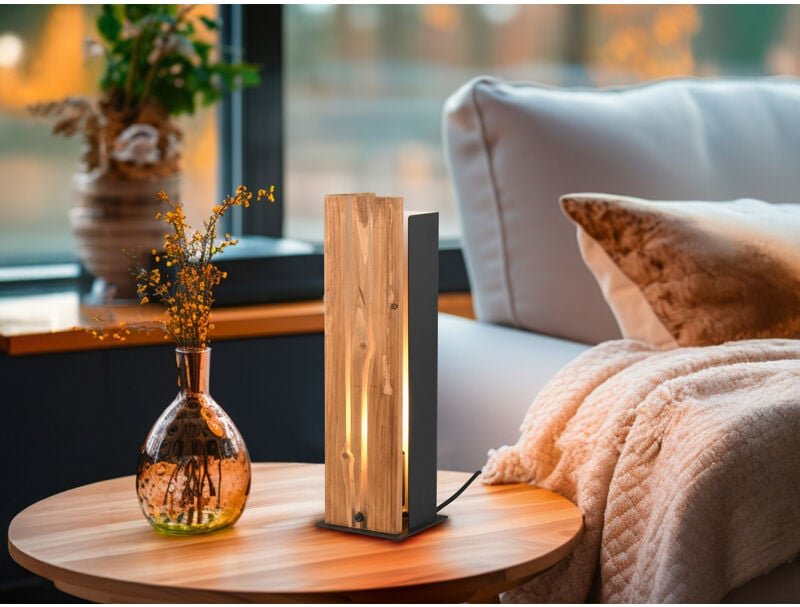 Große dimmbare led Tischleuchte mit Naturholz, Höhe 40cm