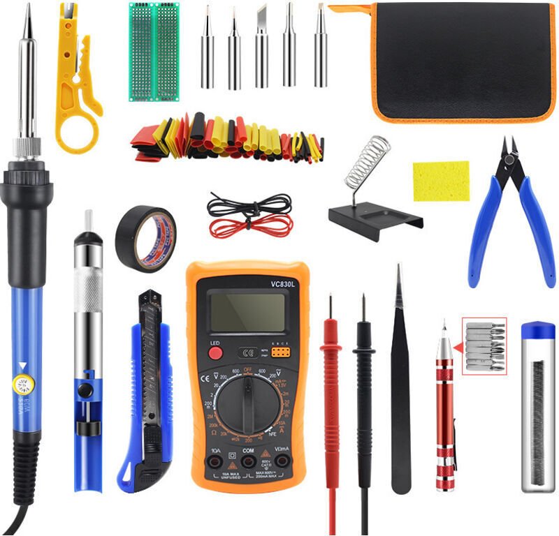 Lötset, 60-W-Lötkolben, einstellbare Temperatur von 200–450 °C, Multimeter, 5 Lötspitzen, Lötzinn, Lötdraht, Pinzette, A...