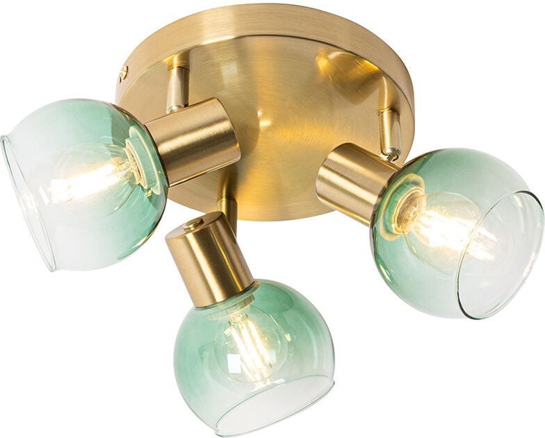 Art Deco Deckenlampe Gold mit grünem Glas 3 Lichter - Vidro