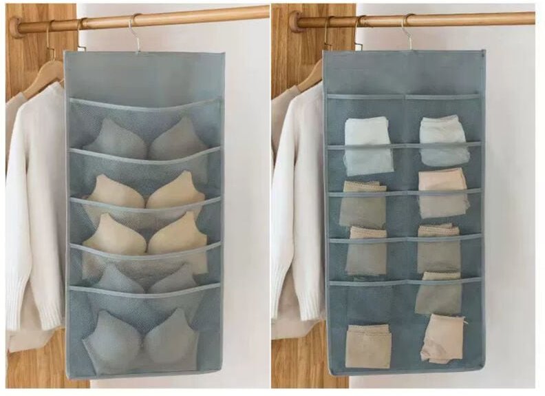 Schrank-Organizer mit 15 Taschen, 1 Packung, faltbarer Unterwäsche-Organizer zum Aufhängen von BHs, platzsparender Beche...