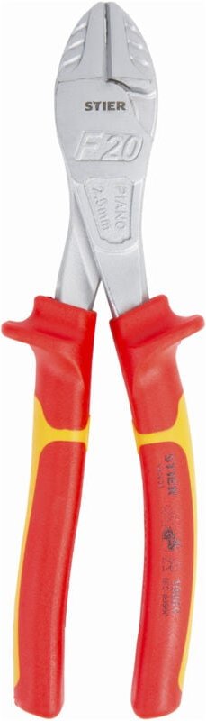 STIER Kraft-Seitenschneider, 200 mm, VDE-geprüft, Drahtschneider, Bolzenschneider, 2-Komponenten-Sicherheitshüllen, Mult...