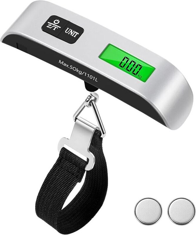 Digitale Reisewaage, 50 kg, tragbare LCD-Gepäckwaage, Reisezubehör, geeignet für Outdoor und Einkaufen.