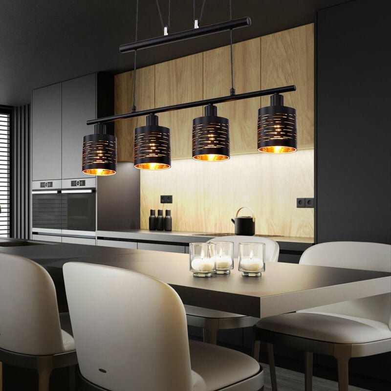 Hängelampe Esstisch Modern Pendelleuchte Höhenverstellbar Esstischlampe Höhenverstellbar, 4 Flammig schwarz gold, 4x E14...
