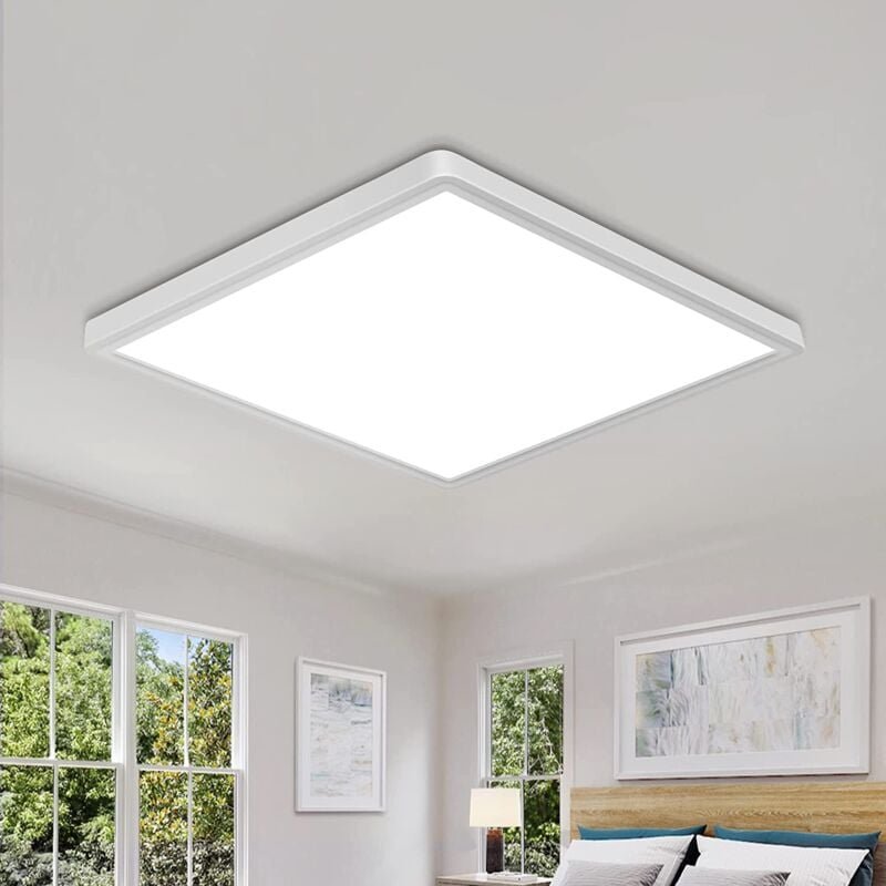 GOECO Moderne LED-Deckenleuchte, 24 W, 2700 lm, quadratische Deckenleuchte 30 x 2,5 cm, IP45 wasserdichte Badezimmer-Dec...