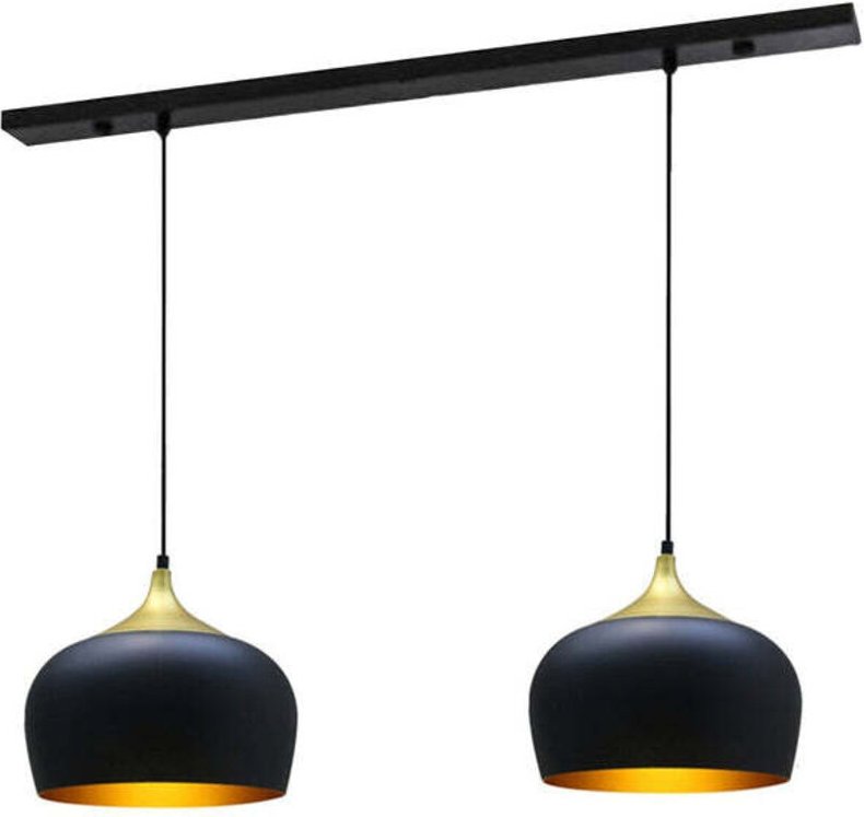 Schwarzer Metall-Kronleuchter mit Zwei Anhängern – Vintage-Kronleuchter E27 Ø30 cm für Wohnzimmer, Schlafzimmer oder Ess...