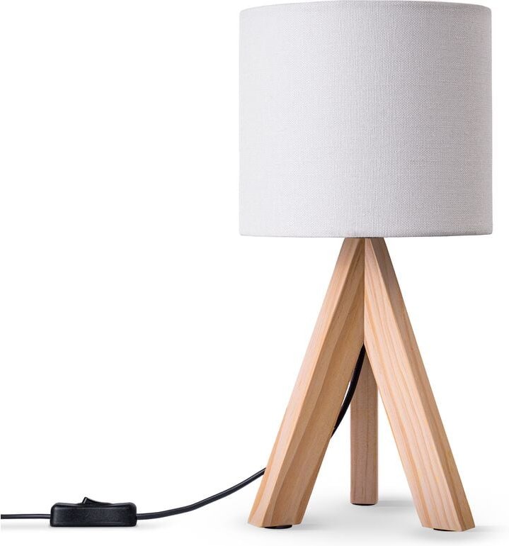 Paco Home - Tischleuchte Dreibein Nachttischlampe Stehlampe E27 Stoff Lampenschirm Uni Tischleuchte - Natur, Weiß (Ø17 c...