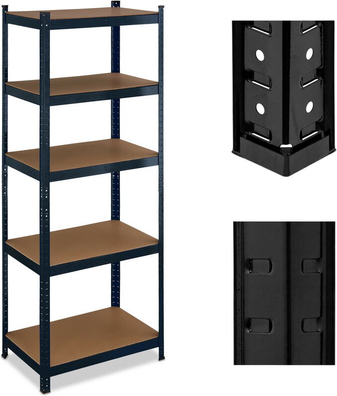 Schwerlastregal, hbt: 180 x 70 x 45 cm, 500 kg, Stahl & mdf, 5 Ebenen, Lagerregal zum Stecken, Garage, schwarz - Relaxda...
