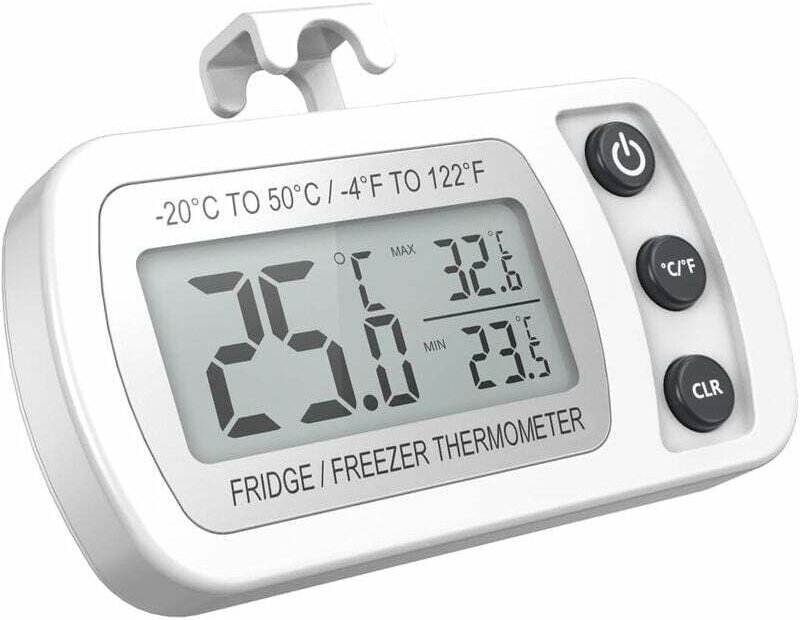 Ulisem - Kühlschrankthermometer, LCD-Display, digital, wasserdicht, Gefrierschrankthermometer mit magnetischem Haken, we...