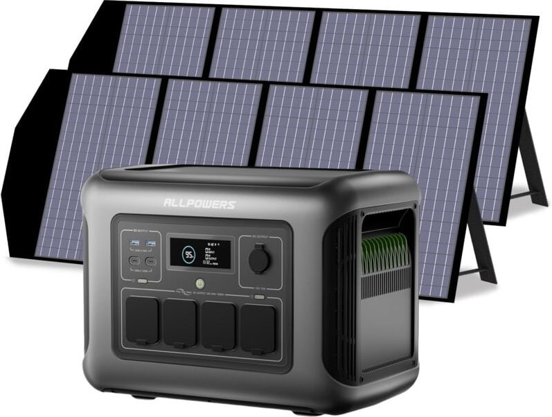 R1500 lite Tragbare Powerstation mit 2 x 140W Solarpanel, 1056Wh LiFePO4 Batterie mit 1600W ac Ausgang Solargenerator, 4...