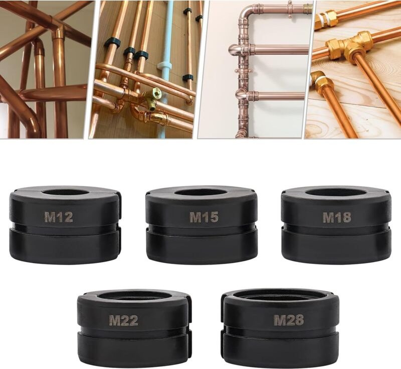 Pressbacken Set M-Kontur 12-15-18-22-28mm Pressbackeneinsatz Handpresszangen Auswechselbarer Backeneinsatz, Schwarz