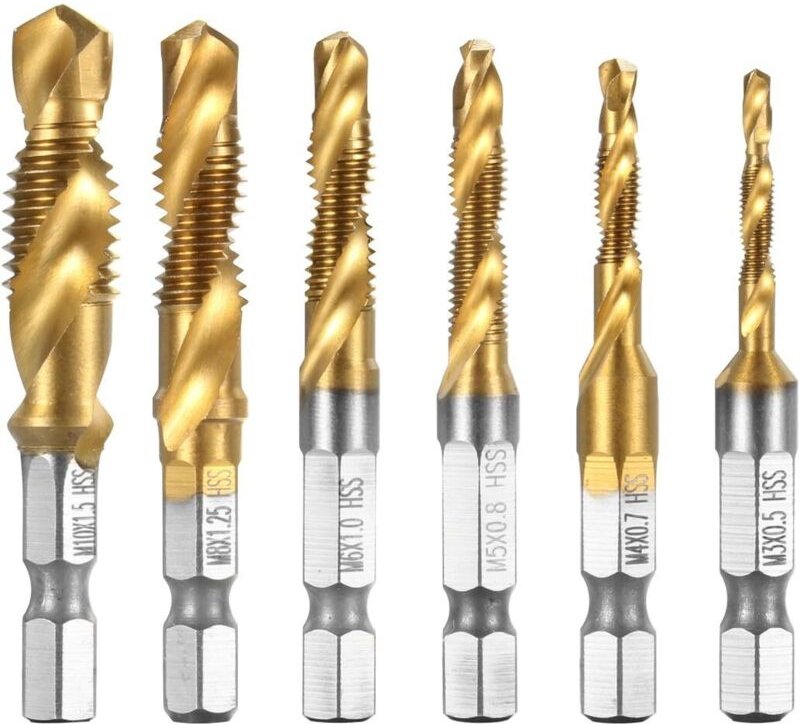 6-teiliges Kombinations-Bohrer- und Gewindebohrer-Bit-Set, metrisches Sechskant-Entgratungs-Senkbohrer-Set, metrisches B...