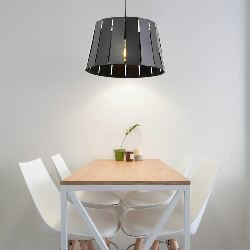 Pendellampe Esstisch Hängeleuchte schwarz Schlafzimmerlampe modern, Schirmleuchte Holzoptik Hängelampe, Metall matt, 1x ...