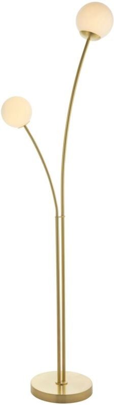 Stehlampe Metall Glas G9 160,8 cm hoch in Messing satiniert Weiß 2-flammig Kugel Schirm Modern