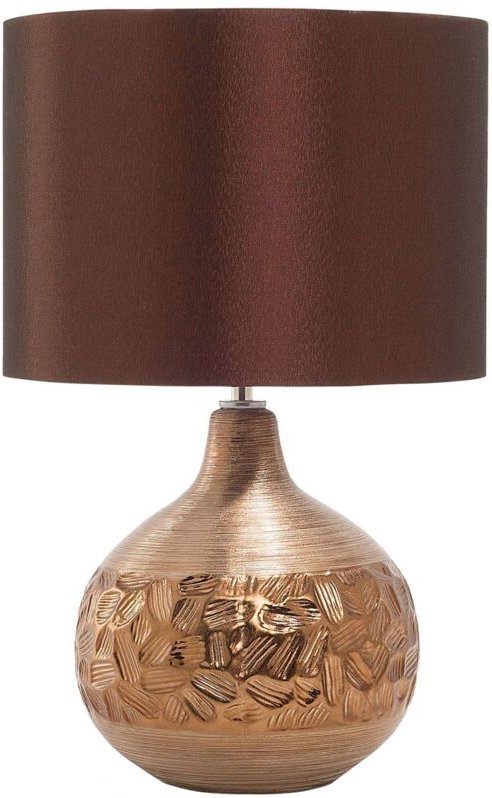 Beliani - Tischlampe Gold geschwungener Porzellanfuß Stoffschirm Braun Kabel mit Schalter Moderner Glamouröser Stil