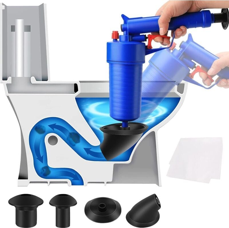 Thumbnail - Druckluft-Toilettenkolben, Toilettenkolben mit 4 Saugnäpfen, Abflussreiniger für Küche, Bad, Baggerrohr, Kanalisation