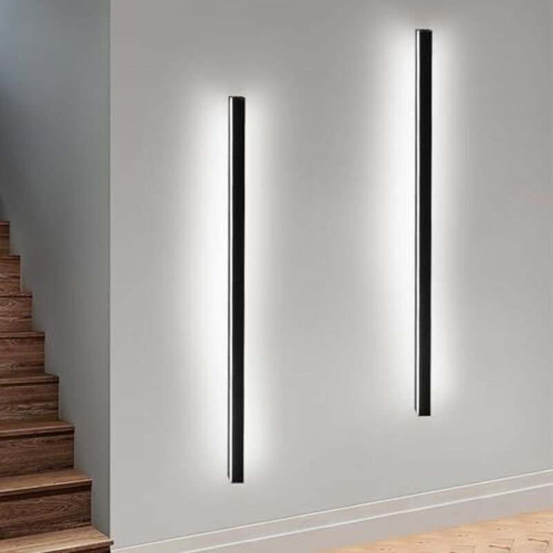 2ER led Wandleuchte Innen Wandlampe Schwarz - 100CM Wandbeleuchtung Wohnzimmer Modern Flurlampe Wand 32W Schlafzimmerlam...