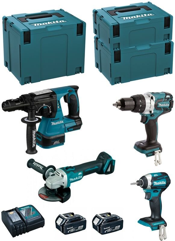 Thumbnail - Makita - Kit MK408RTJ (DHR243 + DHP481 + DTD154 + DGA504 + 2 x 5,0 Ah + DC18RC + makpac 2 + makpac 3 + makpac 4)