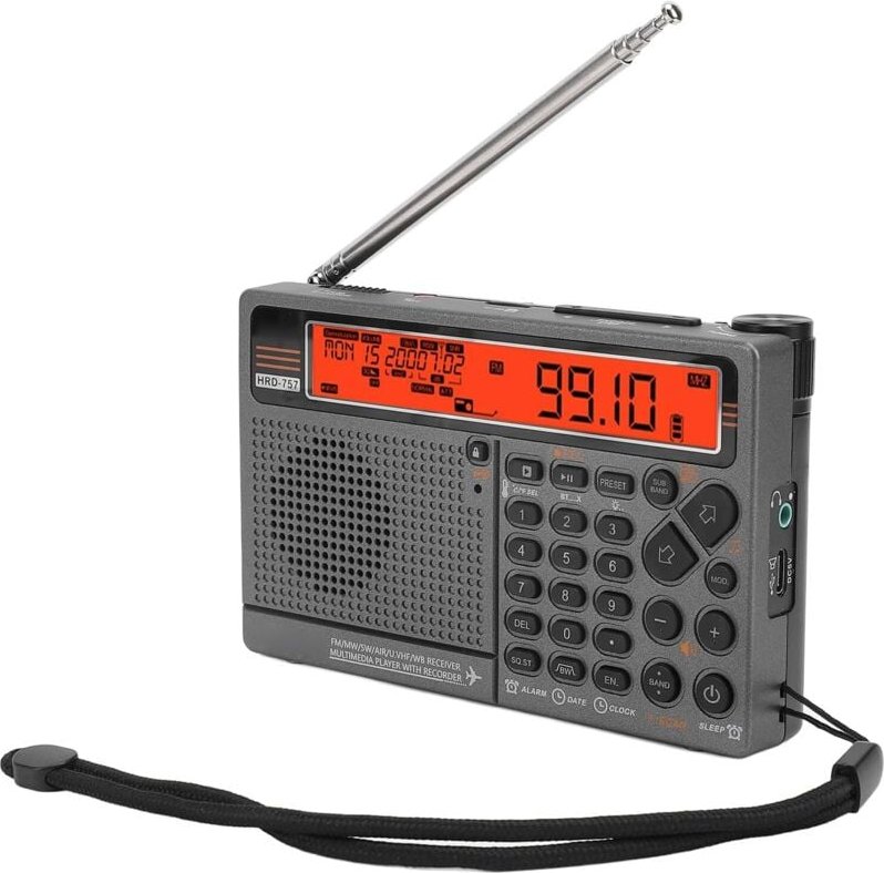 Tragbares Kurzwellenradio, HRD-757 SW FM MW AIR V.UHF WB Multiband-Radio mit Batteriebetrieb, wiederaufladbares tragbare...