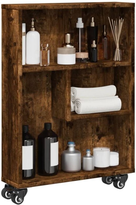 Aufbewahrungswagen Schmal Räuchereiche 48x13x68cm Holzwerkstoff Vidaxl