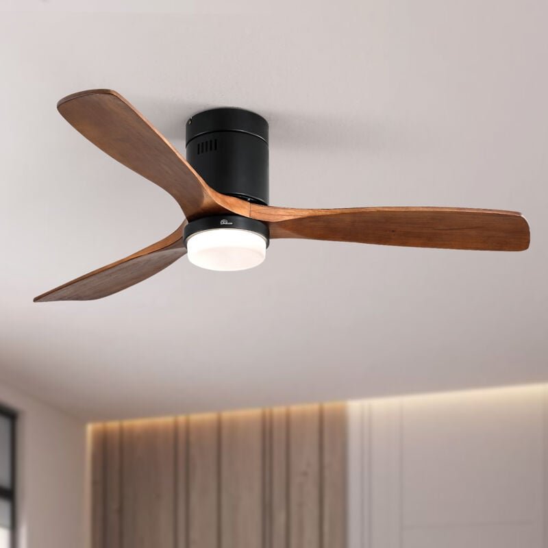 132 cm Deckenventilator mit Beleuchtung, 3 Flügel aus Massivholz, Fernbedienung, leiser Gleichstrommotor, Schwarz