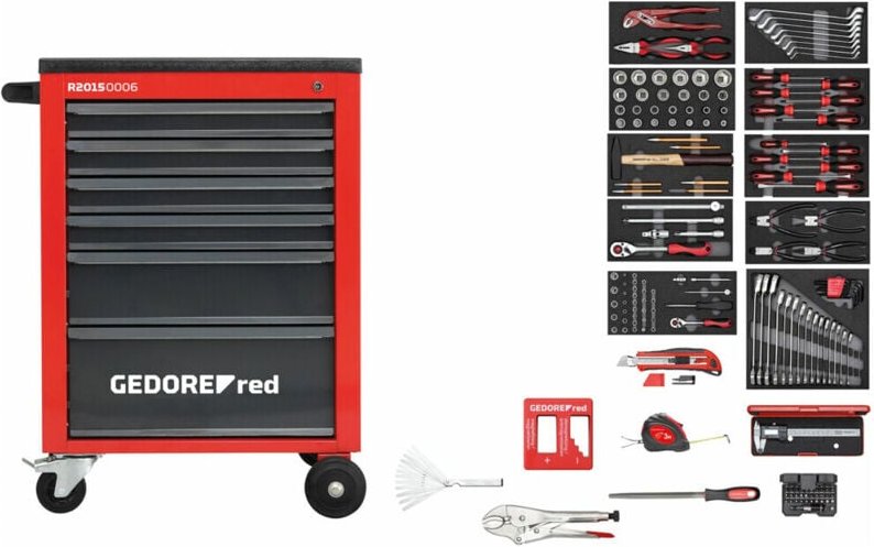 Gedore Werkzeugsatz im Werkstattwagen MECHANIC rot 166-tlg.