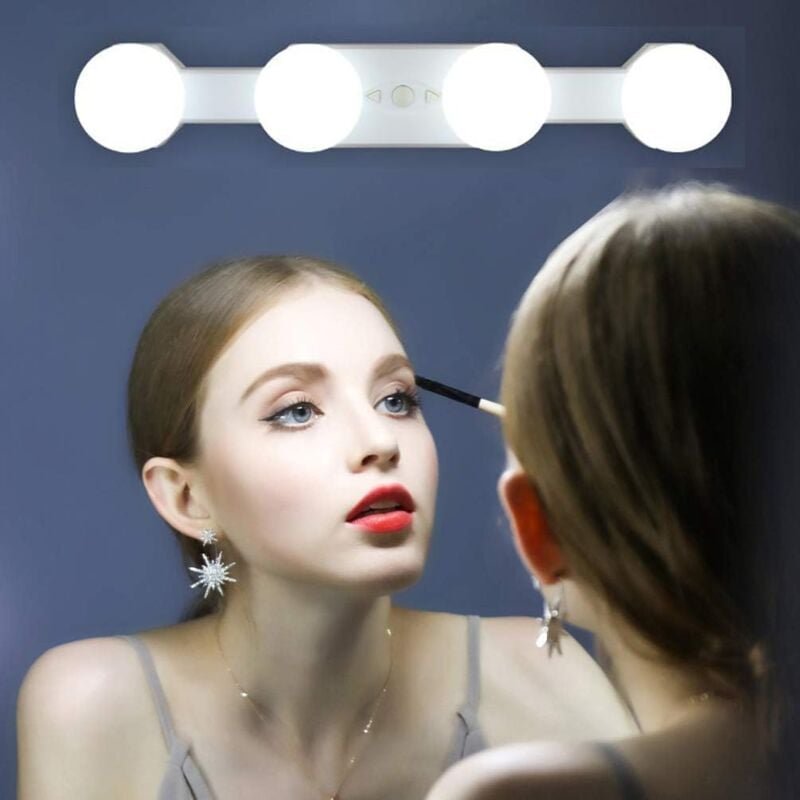LED-Make-up-Lichter, Hollywood, kabellos, tragbar, wiederaufladbar, Spiegel-Kosmetiklampen-Set, 4 Glühbirnen, Waschtisch...