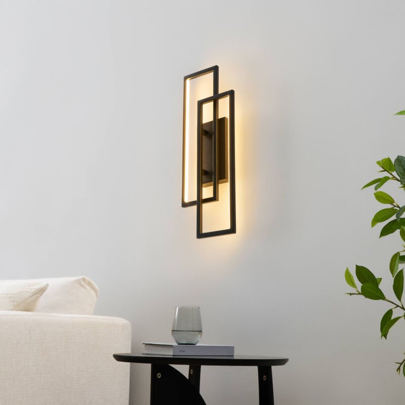 Kosilum - Doppelte rechteckige schwarze Wandleuchte 50 cm - Torello