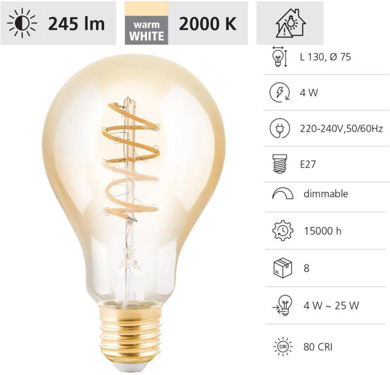 Eglo - led Deko Leuchtmittel Birne E27 4W amber Leuchtmittel