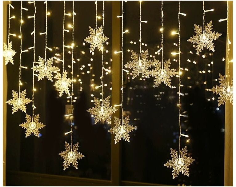 Lichtergirlande, Lichtervorhang, 4 m, 96 LEDs, Schneeflocken-Weihnachtsbeleuchtung, 8 Beleuchtungsmodi, Fensterdekoratio...