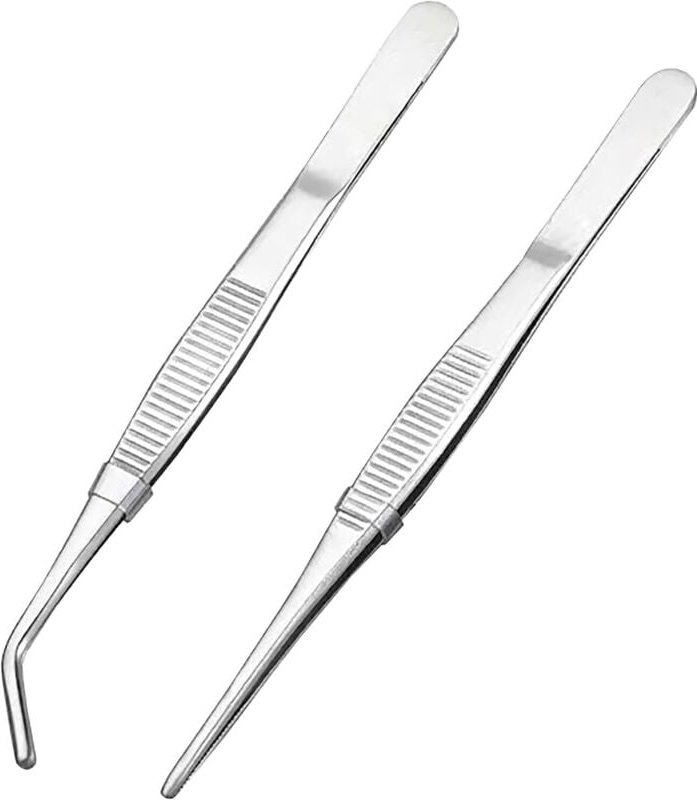 Thumbnail - 2er-Pack gebogene Pinzetten aus Edelstahl, 16 cm, rutschfest, lang, gerade, abgewinkelt, für Wassertiere oder Korallen, ...
